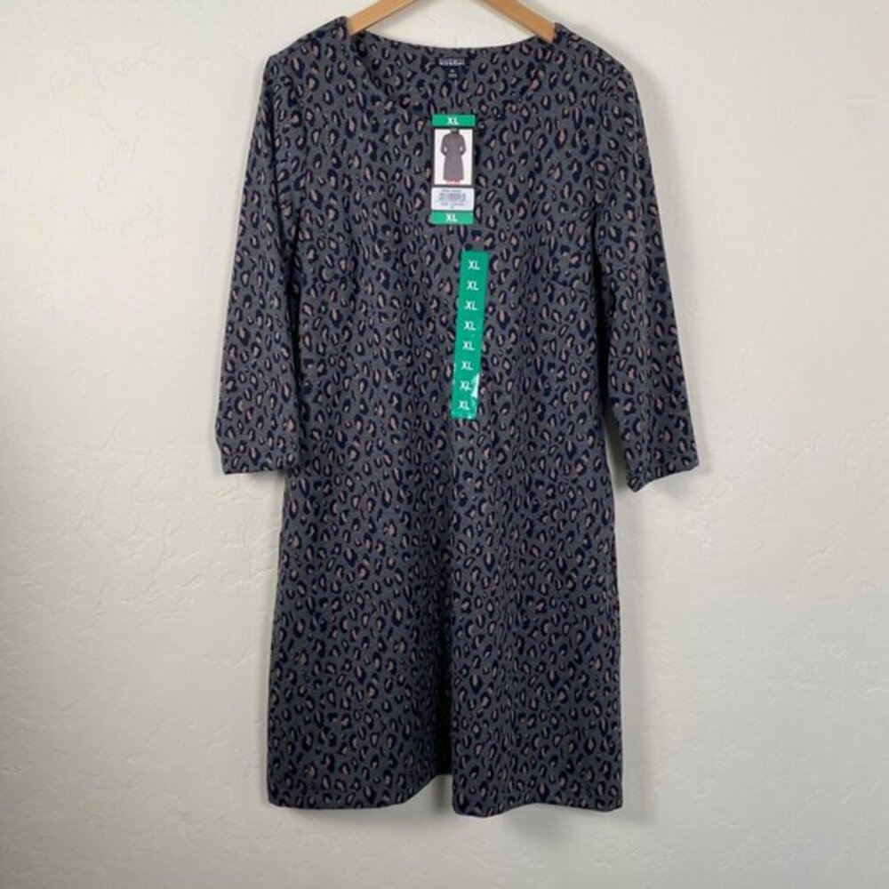 ORIGINAL‎ NICOLE MILLER Grey Leopard Print Dress XL With 3/4 Sleeves NWT